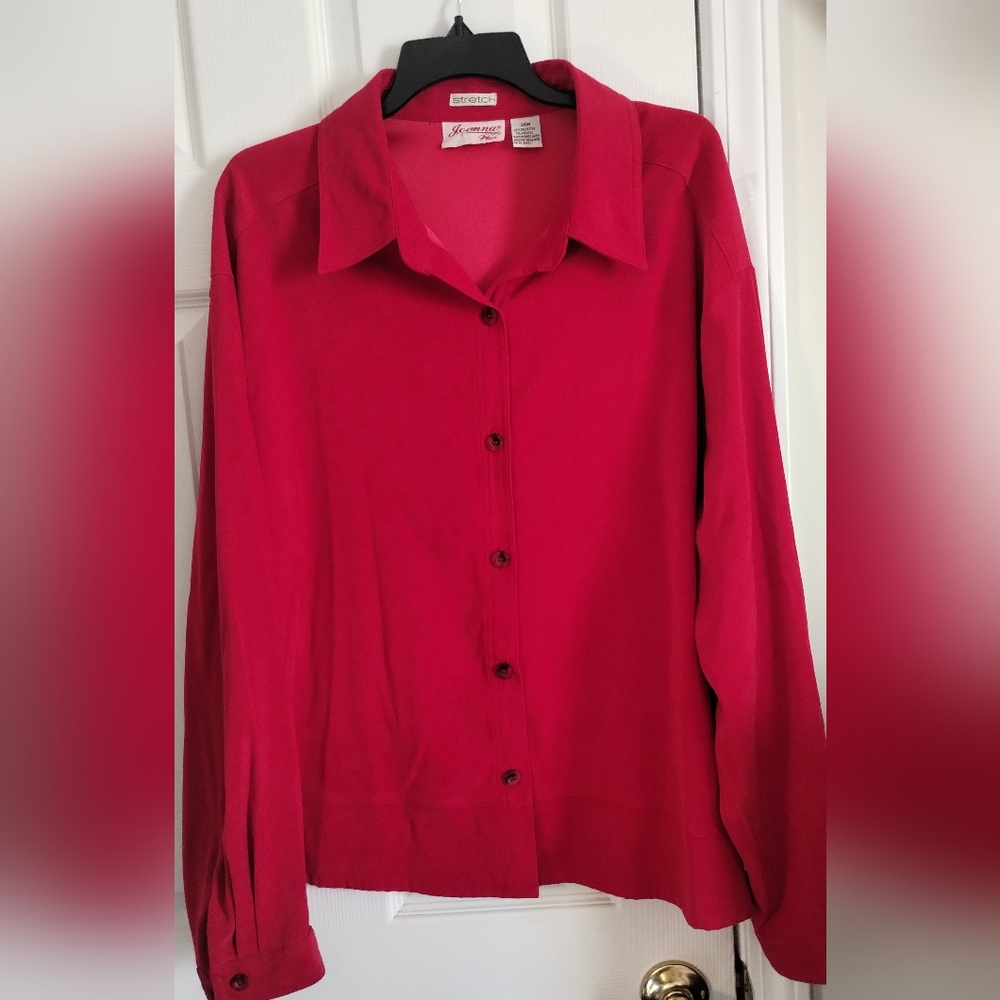 Plus Size Red Velour Button Down Top- Dressy Or Casual